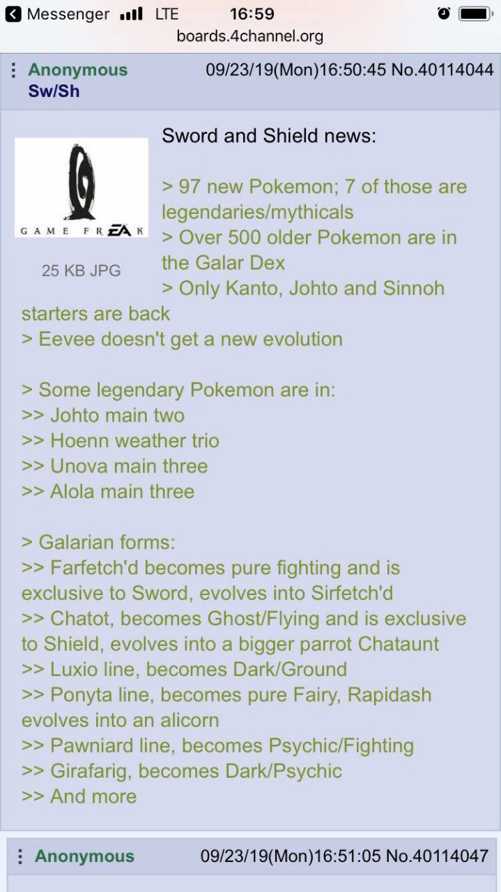 Il leak di 4chan nel quale si parla di Sirfetch'd e Ponyta